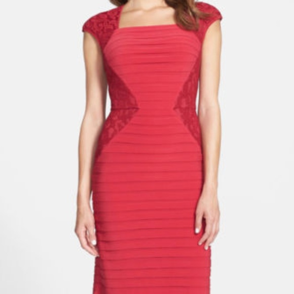 Adrianna Papell Red Lace Blocked Banded - Picture 4 of 4